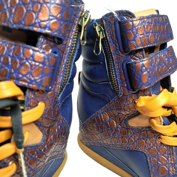 Reebok Alicia Keys leather blue metallic bronze wedge high-top wedge sneakers - Picture 7 of 10